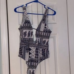 Black and white printed one piece swimsuit